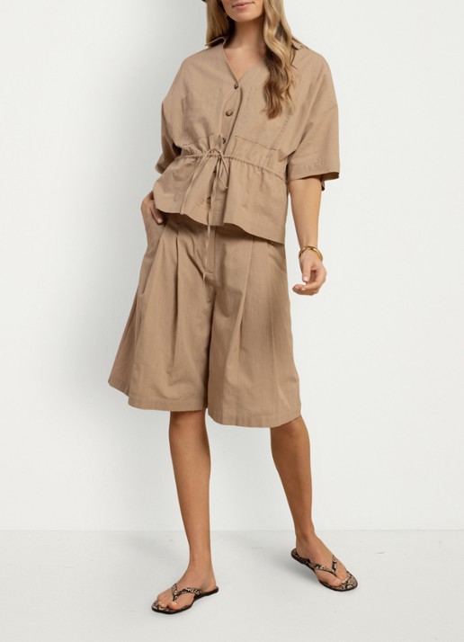 Studio Anneloes High waist wide fit korte broek met steekzakken - voorkant 5 lichtbruin