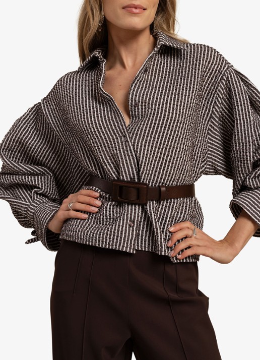 Studio Anneloes Ivara blouse met structuur en streepprint - detail 2 bruin