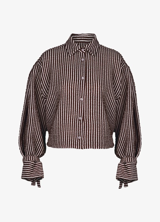 Studio Anneloes Ivara blouse met structuur en streepprint - voorkant 4 bruin