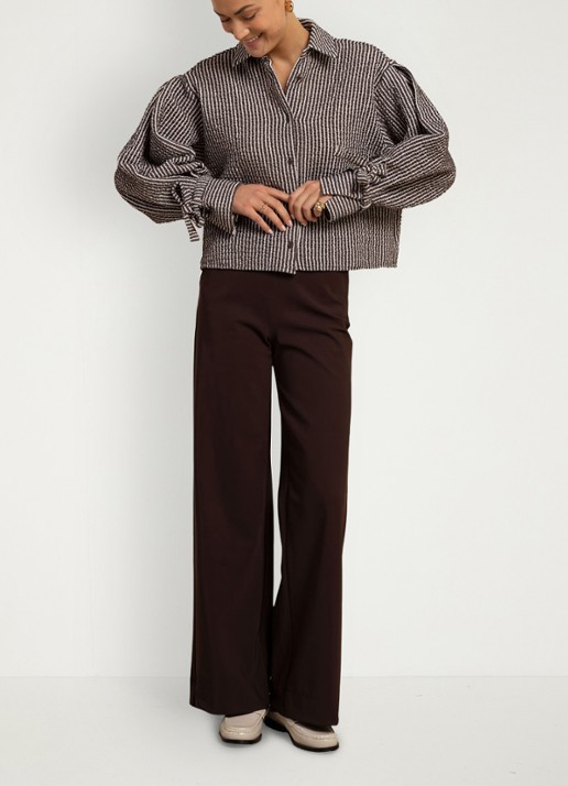 Studio Anneloes Ivara blouse met structuur en streepprint - voorkant 5 bruin