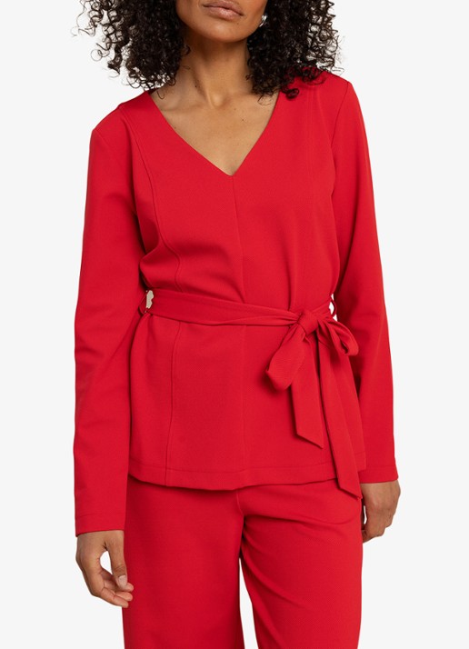 Studio Anneloes Jacky top met V-hals en strik ceintuur - detail rood