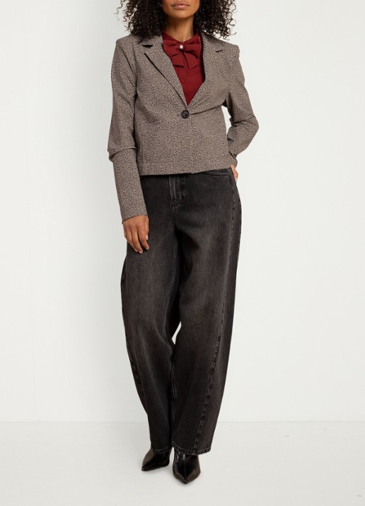 Studio Anneloes Jorine single-breasted blazer met tweed-look - voorkant 2 taupe