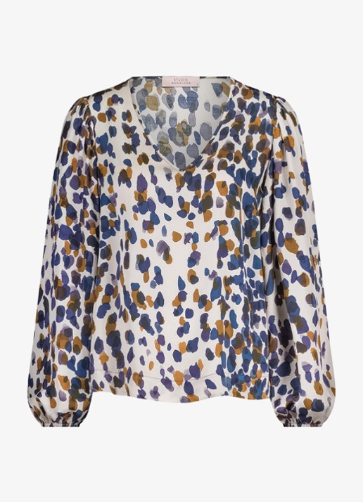 Studio Anneloes Kylie top van satijn met print - voorkant 5 gebroken wit