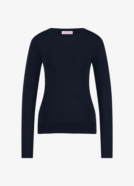 Studio Anneloes Lana fijngebreide pullover met ronde hals - voorkant 4 donkerblauw