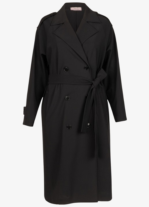 Studio Anneloes Laurine trenchcoat met strikceintuur - voorkant zwart