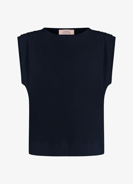 Studio Anneloes Leona mouwloze top met plooien - voorkant 3 blauw