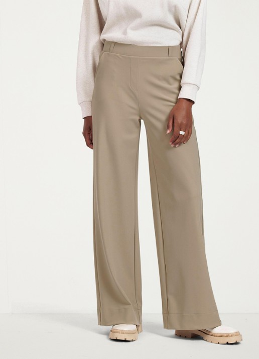 Studio Anneloes Lexie Bonded high waist staight fit pantalon - voorkant 2 latte