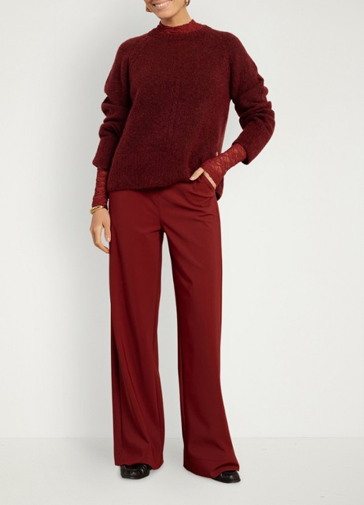 Studio Anneloes Lexie high waist wide fit pantalon met steekzakken - voorkant 2 rood