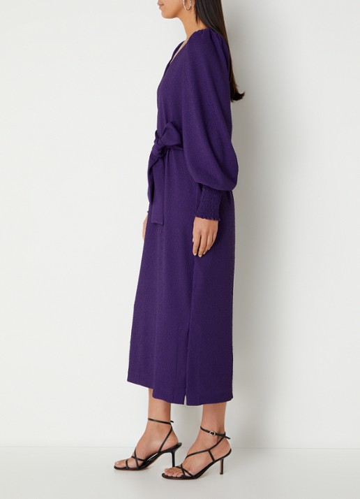 Studio Anneloes Lisbon midi tuniekjurk met structuur en ballonmouw - voorkant 3 violet