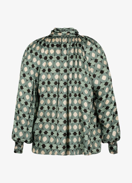 Studio Anneloes Lorina blouse met grafisch patroon en sjaalkraag - detail 5 groen