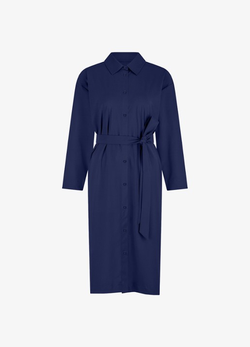 Studio Anneloes Louna midi blousejurk van travelstof - voorkant donkerblauw
