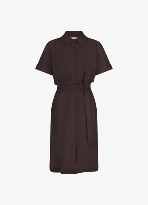Studio Anneloes Louni mini blousejurk met strikceintuur - voorkant 2 bruin