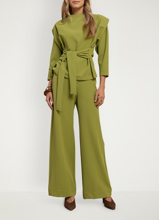 Studio Anneloes Luz high waist wide fit pantalon met steekzakken - voorkant 3 groen