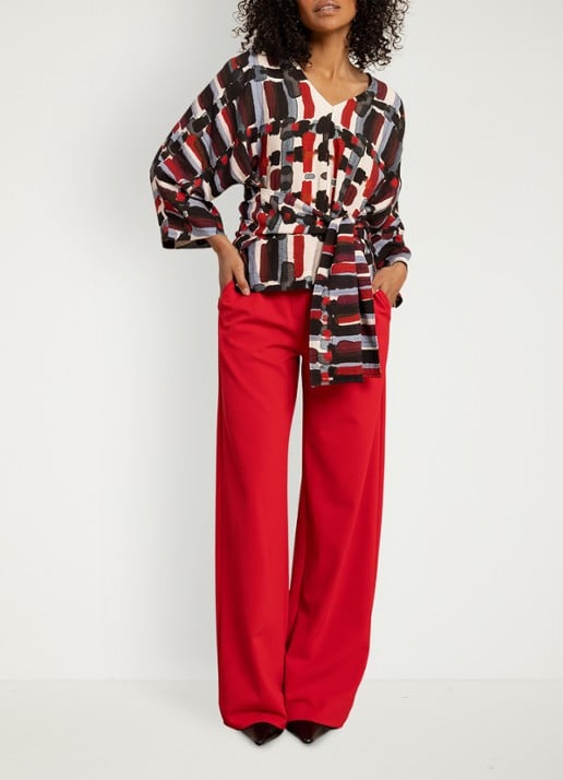 Studio Anneloes Luz mid waist wide fit pantalon met steekzakken - voorkant 4 rood