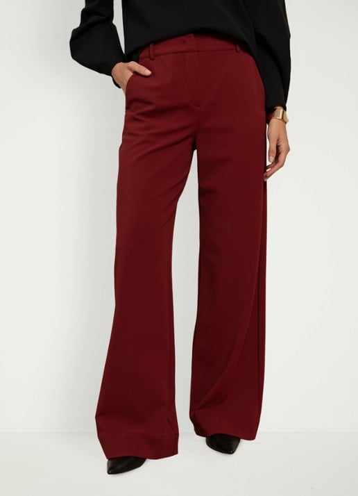 Studio Anneloes Luz mid waist wide fit pantalon met steekzakken - detail 2 donkerrood