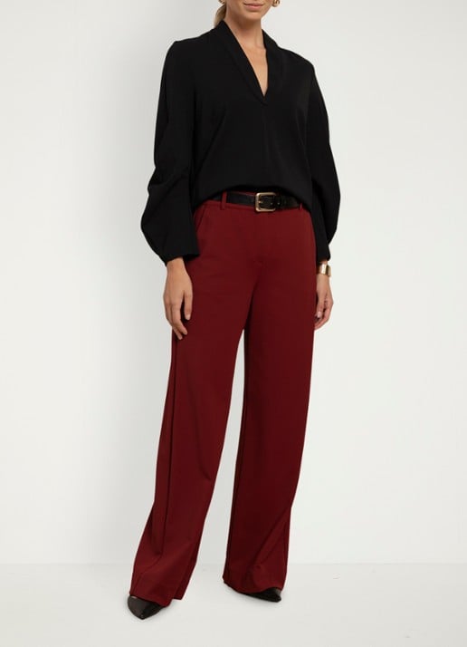 Studio Anneloes Luz mid waist wide fit pantalon met steekzakken - voorkant 5 donkerrood