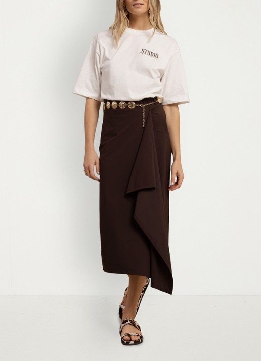 Studio Anneloes Maisy midi rok met volant - voorkant 2 bruin