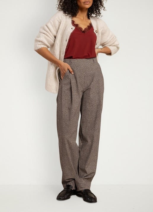 Studio Anneloes Marlonneke high waist loose fit pantalon met steekzakken - voorkant 3 taupe