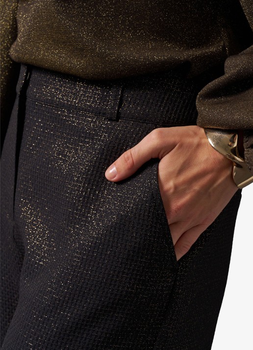 Studio Anneloes Mid waist wide fit pantalon met lurex en steekzakken - detail 4 zwart