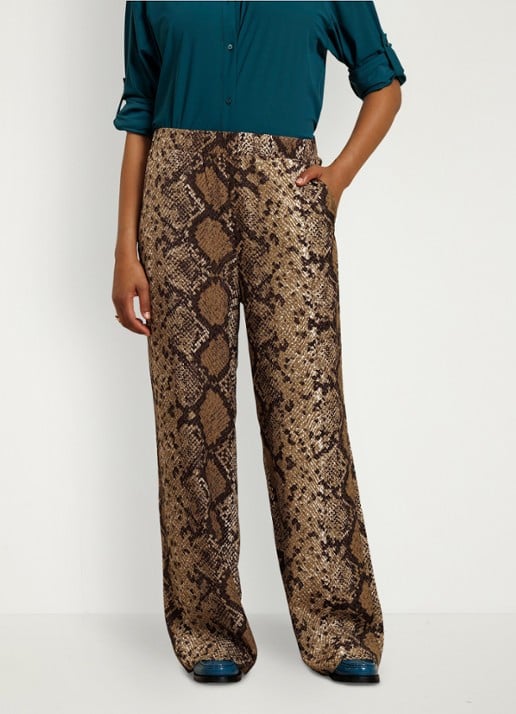Studio Anneloes Mienke high waist wide fit pantalon met slangenprint - detail 4 bruin
