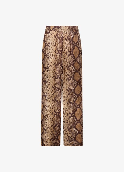 Studio Anneloes Mienke high waist wide fit pantalon met slangenprint - voorkant bruin
