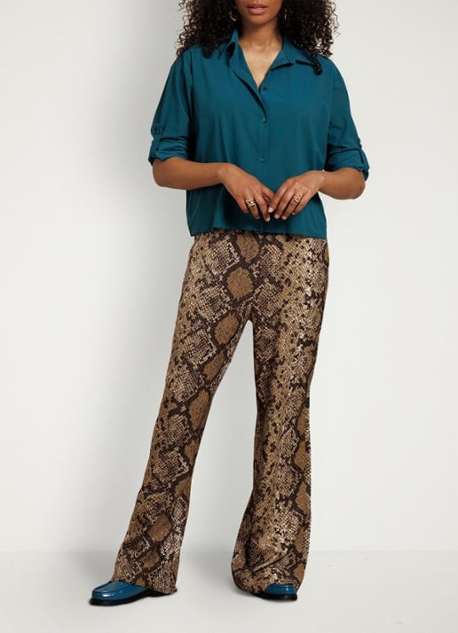 Studio Anneloes Mienke high waist wide fit pantalon met slangenprint - voorkant 2 bruin