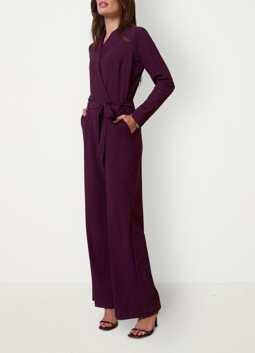 Studio Anneloes Nadia flared fit jumpsuit met strikceintuur - detail 3 bruin