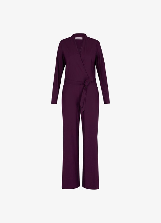 Studio Anneloes Nadia flared fit jumpsuit met strikceintuur - voorkant 4 bruin