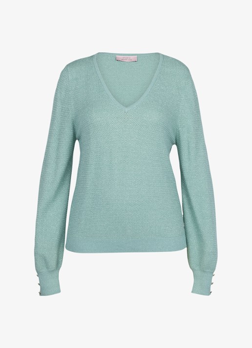 Studio Anneloes Nika grofgebreide pullover met v-hals - voorkant groen