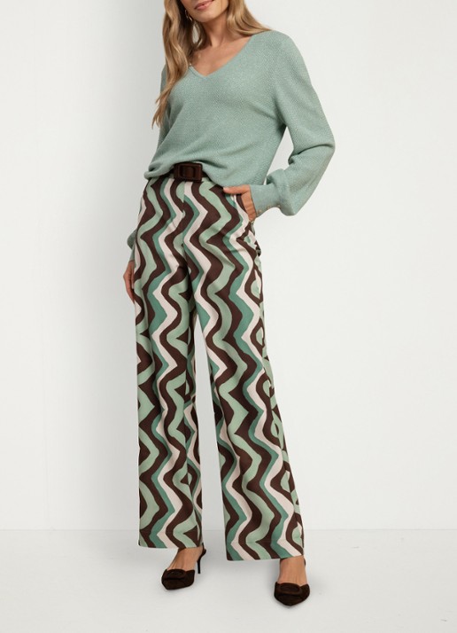 Studio Anneloes Nika grofgebreide pullover met v-hals - voorkant 2 groen