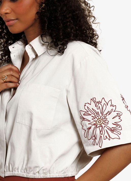Studio Anneloes Noleste cropped blouse met borduring - detail 4 wit