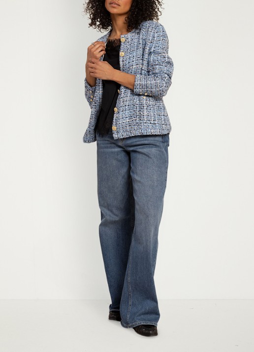 Studio Anneloes Nura jack met tweed look - detail blauwgrijs