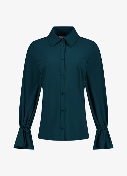 Studio Anneloes Raye blouse met trompetmouw - voorkant 2 petrol