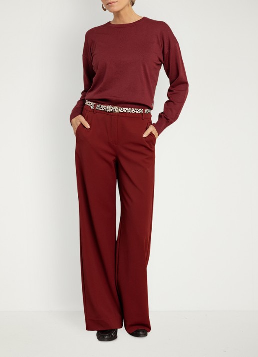 Studio Anneloes Ruth fijngebreide pullover met ronde hals - voorkant 4 cranberryrood