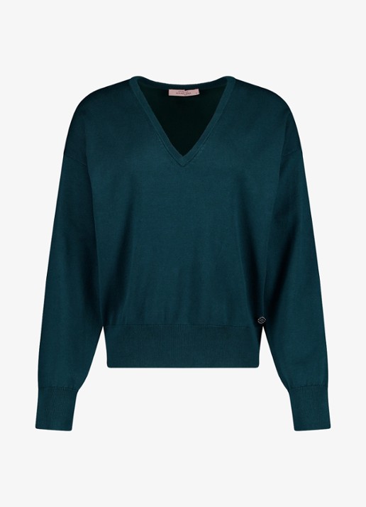 Studio Anneloes Ruth vneck pullover - voorkant 4 petrol