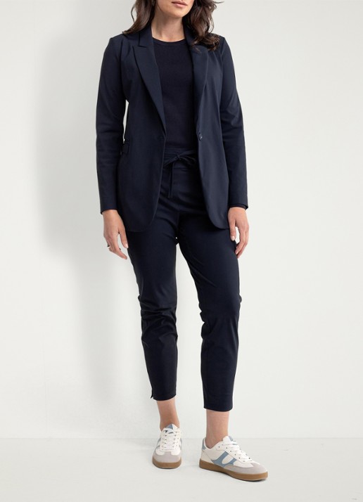 Studio Anneloes Startup high waist cropped slim fit broek met trekkoord - voorkant 5 donkerblauw