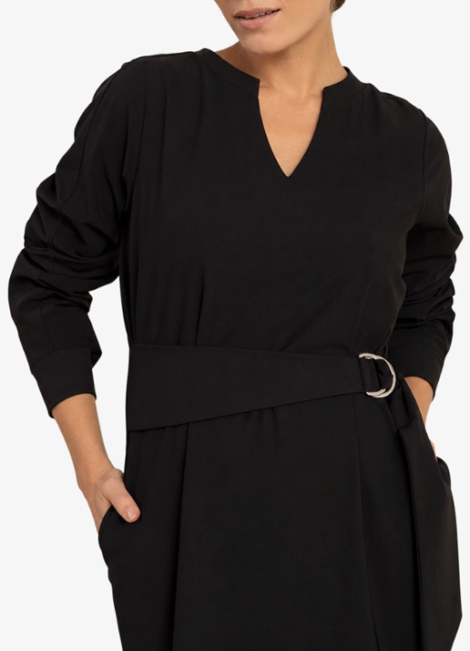 Studio Anneloes Stella midi jurk met ceintuur en V-hals - detail 2 zwart