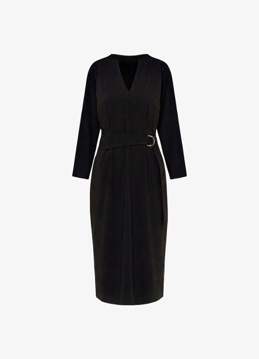 Studio Anneloes Stella midi jurk met ceintuur en V-hals - voorkant 6 zwart
