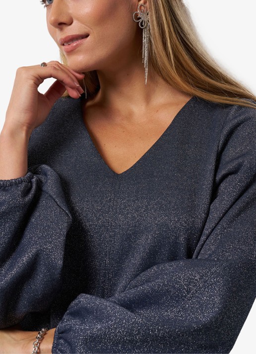 Studio Anneloes Sweater met V-hals en lurex - detail 4 blauwgrijs