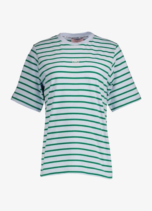 Studio Anneloes T-shirt met streepprint en logo - voorkant blauw