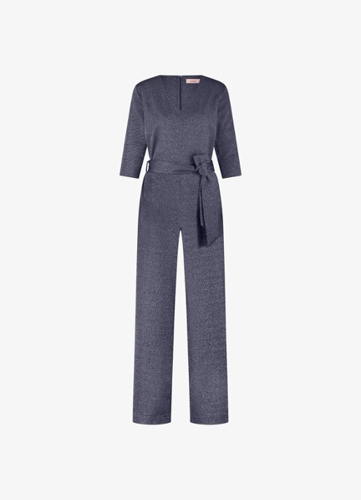 Studio Anneloes Wide fit jumpsuit met lurex en strikceintuur