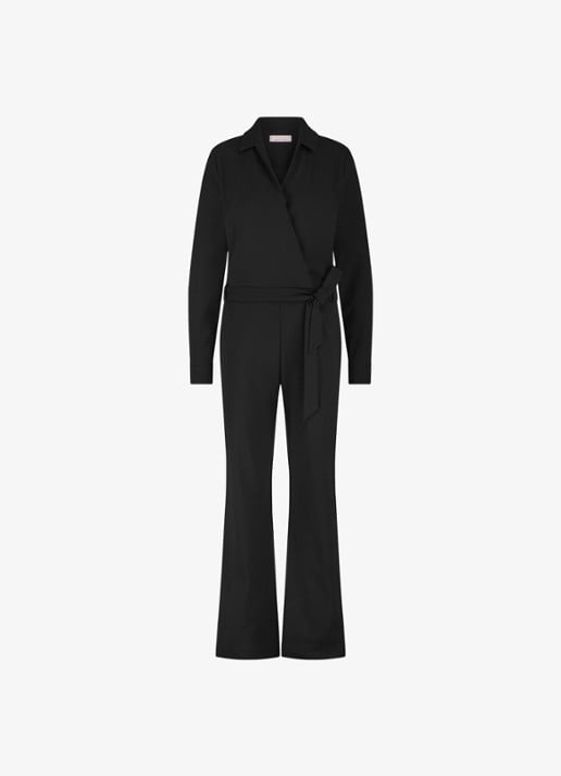 Studio Anneloes Wide fit jumpsuit met strikceintuur - voorkant zwart