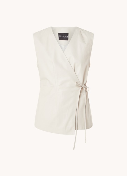 STUDIO AR Belleza gilet van schapenleer met strikceintuur - voorkant 2 bruin