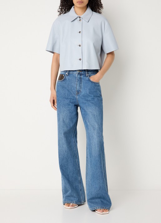 STUDIO AR Eveline blouse van schapenleer - voorkant 3 blauw