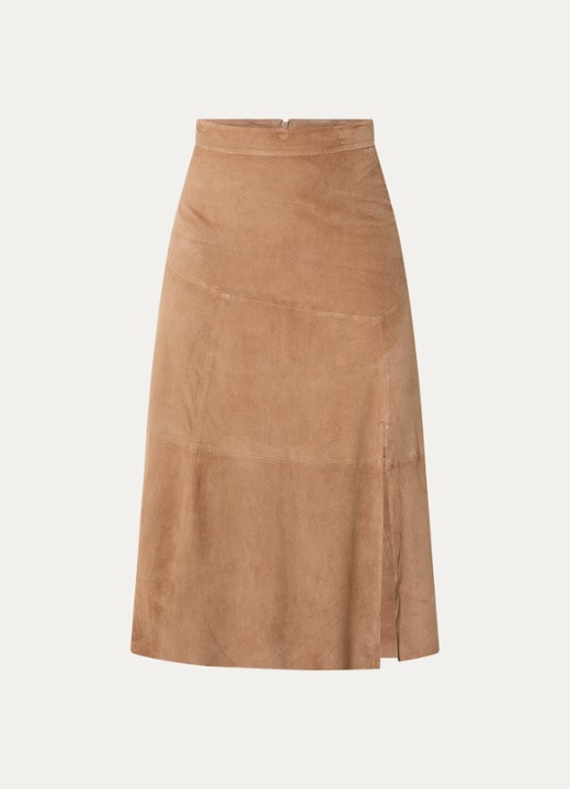 STUDIO AR Maria maxi rok van suède - voorkant 2 lichtbruin