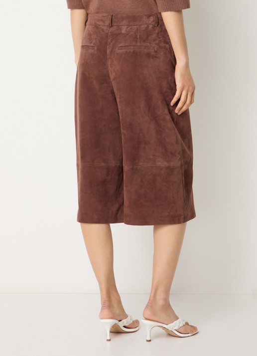 STUDIO AR Matilde high waist straight fit korte broek van geitensuède - achterkant 4 bruin