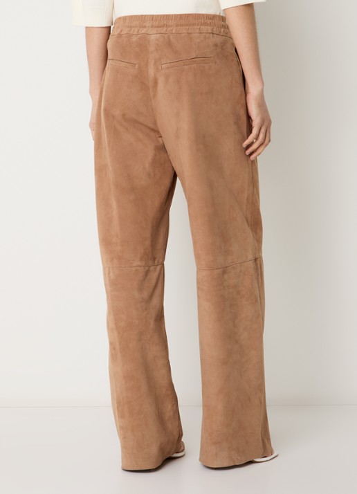 STUDIO AR Nadia high waist straight fit broek van geitenleer - achterkant lichtbruin