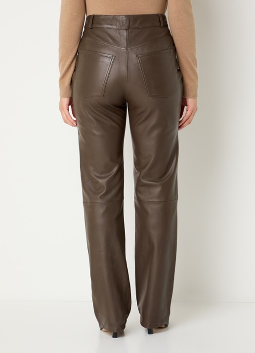 STUDIO AR Sacha high waist straight fit broek van schapenleer - achterkant 3 bruin