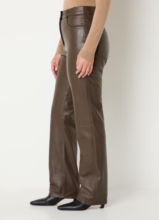 STUDIO AR Sacha high waist straight fit broek van schapenleer - detail 2 bruin
