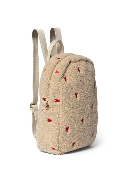 Studio Noos Hearts rugzak van teddy met borduring - detail beige